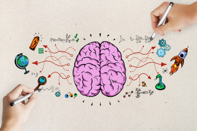 Hand drawing a brain developing skills for the future